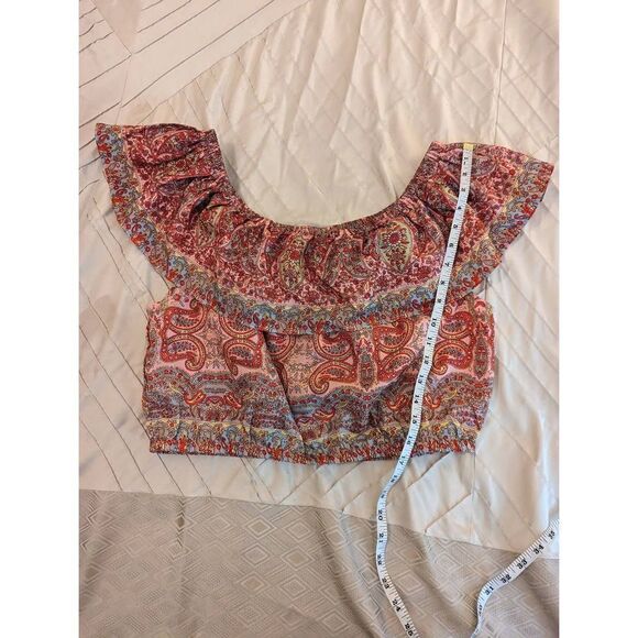 CALYPSO st. Barth silk paisley off shoulder ruffled crop top sz l euc - Picture 6 of 7